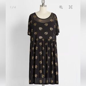 Black Friday Totally Buggin' Babydoll Dress Mesh Black Metallic Bug Print XS NWT